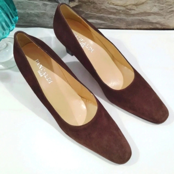 Pancaldi Italian Leather Heels Suede Chocolate Brown Pumps 3" Heel US 8 B - Picture 5 of 14